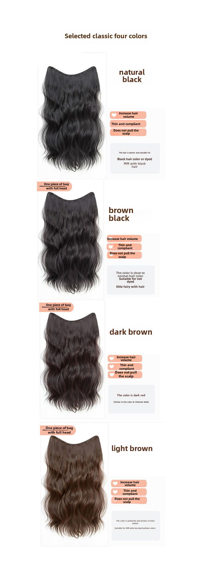 V-förmige Lockenperücke Flauschiges Haar Volumen Einteilige Kunsthaarperücke Weiblich Langes Haar Unsichtbares Nahtloses Haarteil Sommer_voghion.com