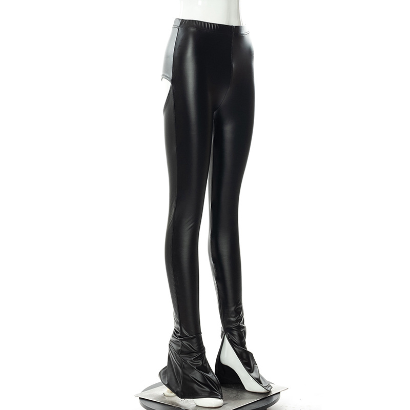Nuovi pantaloni in pelle a fessura bassa cava tinta unita moda autunno e inverno da donna_voghion.com