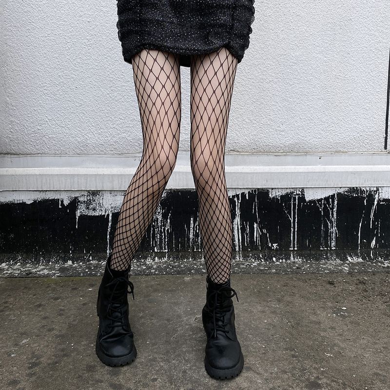 Netzstrümpfe, schwarze Seidenstrümpfe, dichte Netzstrumpfhose mit Zehenpartie, trendige Socken von Internet-Prominenten, zerrissene Jeans, superelastische Strumpfhose mit mittlerem Netz_voghion.com