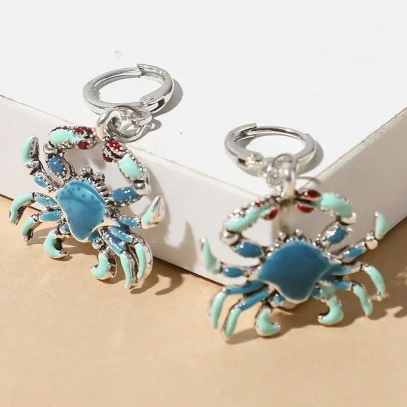 Nuovi orecchini a cerchio creativi alla moda per donna, a forma di granchio con goccia d'olio in stile hawaiano_voghion.com