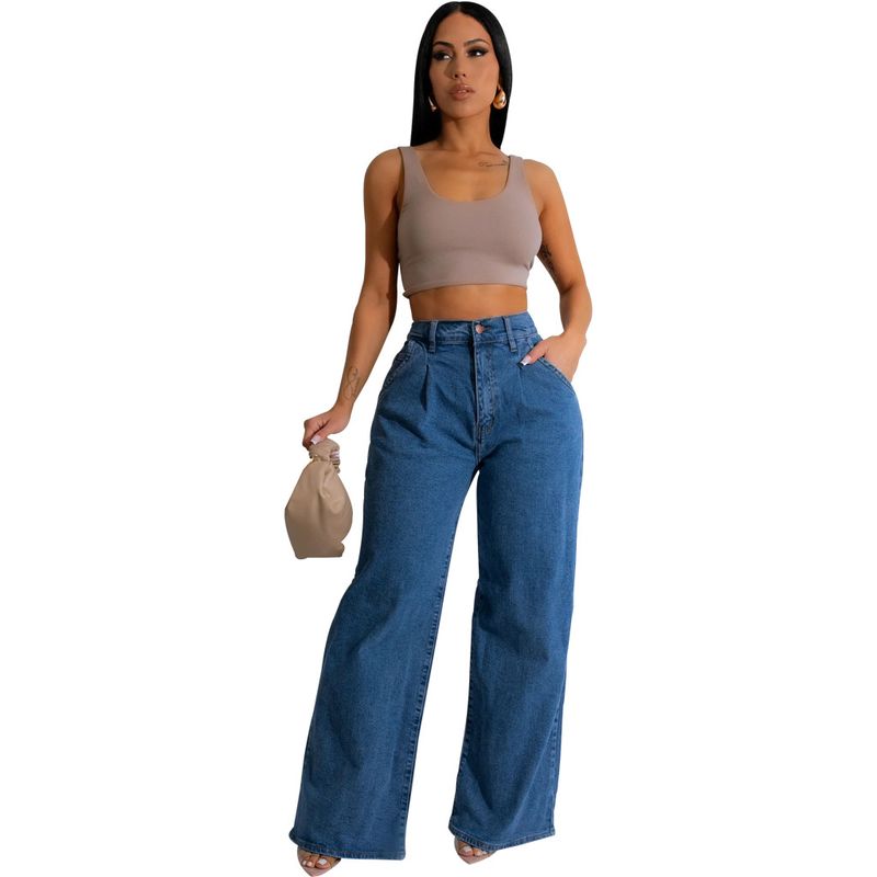 Pantaloni dritti a gamba larga elastici e versatili, di personalità alla moda per abbigliamento femminile_voghion.com