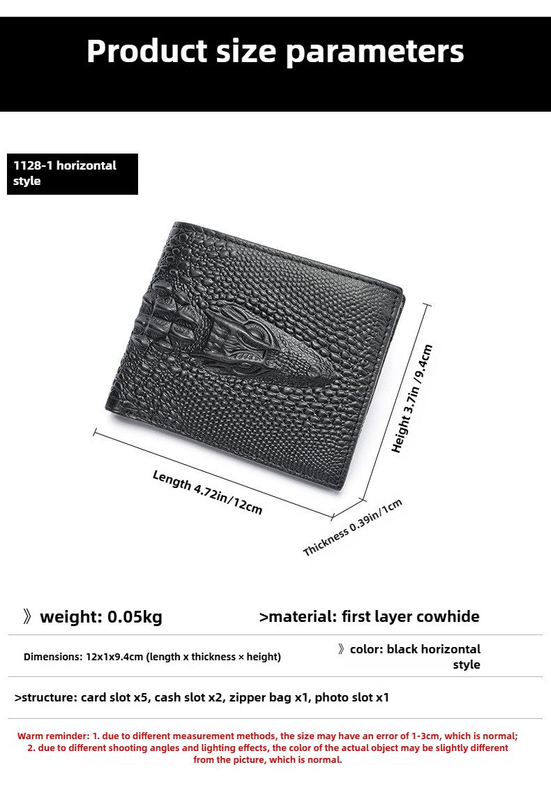 Portafoglio alla moda, in vera pelle con multi-slot per carte, modello coccodrillo, semplice, classico, da uomo, porta carte multifunzione_voghion.com