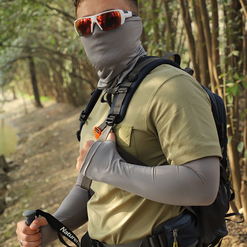 Men's Solid Color Sun Protection Set - UPF 50+ Cooling Face Mask With Neck Cover & Long Arm Sleeves_voghion.com
