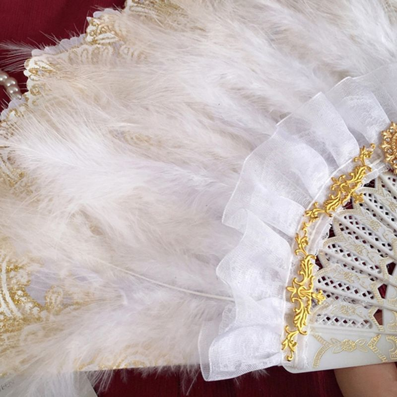 Ręcznie robiony wachlarz z koronką retro, wachlarze z piór na prezent na przyjęcie, luksusowa dekoracja ślubna w Chinach_voghion.com