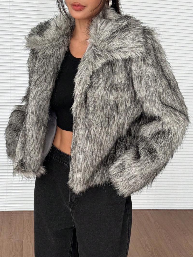 Women’s Faux Fox Fur Jacket – Trendy Winter Coat With Ombre Effect (S-XXL, Black/Tan/White, Plush Collar, Thickened Warmth,Machine Washable)_voghion.com