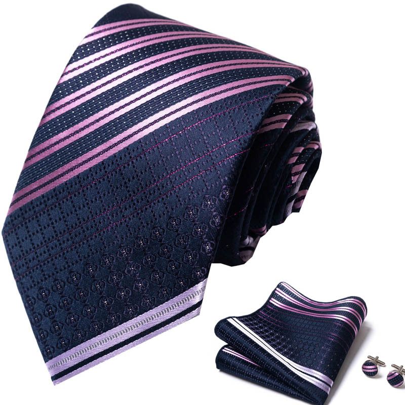 Corbata de seda de poliéster de alta calidad unisex para hombre, corbata formal de color sólido, bolsillo, toalla, gemelos, juego de jacquard_voghion.com