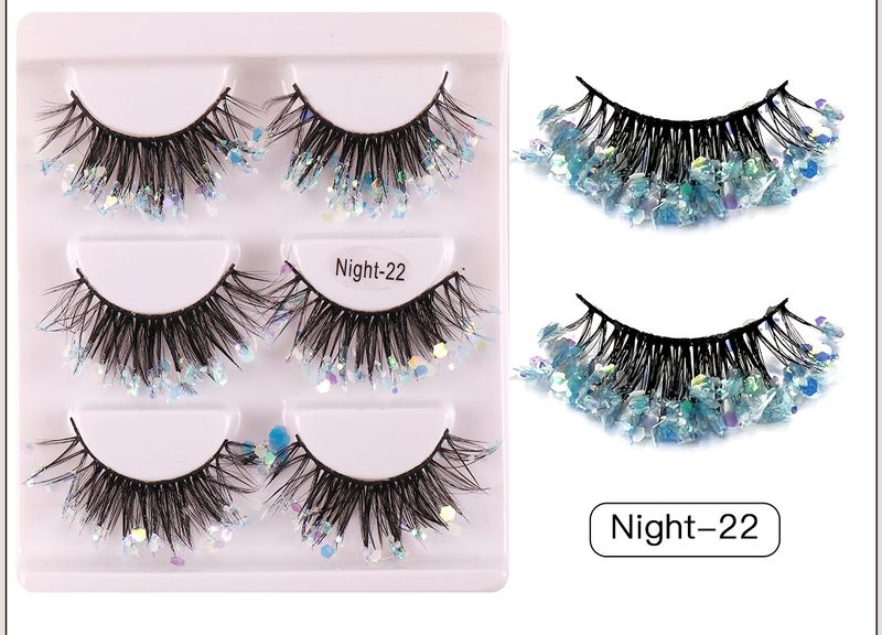 Polyester Sequin False Eyelashes, Glow - In - The - Dark Style For Stage Performances, Wholesale, Thick, Curly & Voluminous_voghion.com