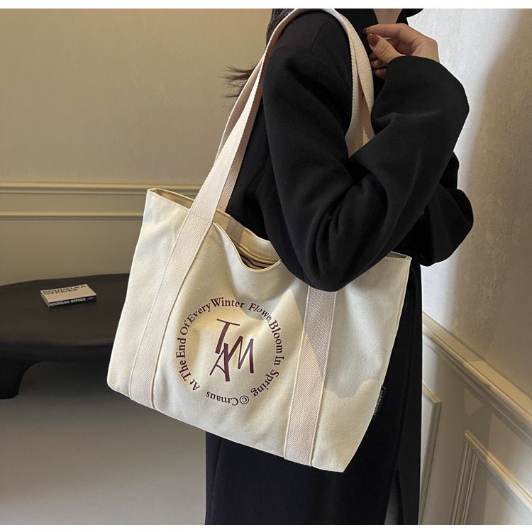 Large Volume Casual Mommy Tote Canvas Bag Textured Printed Monogram Shoulder Bag_voghion.com