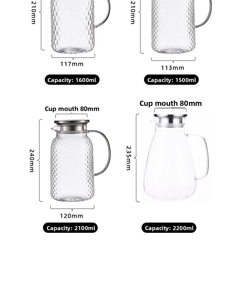 Set di tazze e caraffe per acqua fredda in vetro per uso domestico, resistenti alle alte temperature e di grande capacità_voghion.com