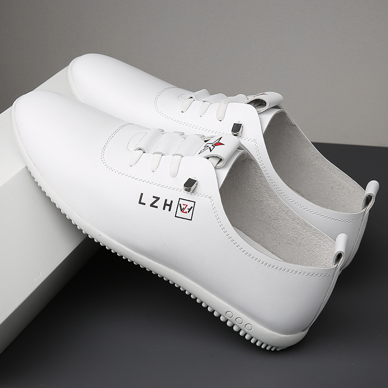 Geeignet für alle Jahreszeiten Frühling Sommer Leder Weiche Sohle Herren Business Casual Slip-On Leichte Halbschuhe Weiße Schuhe_voghion.com