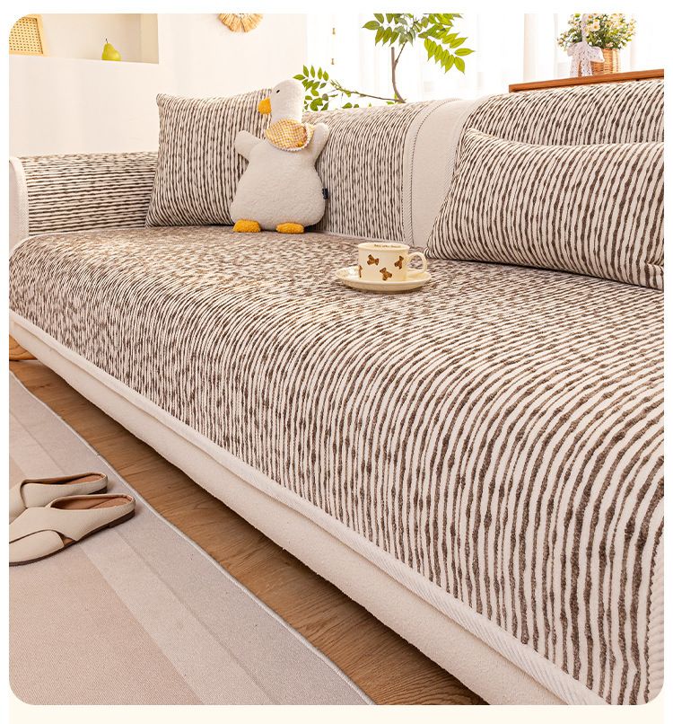Fodera per cuscino del divano in ciniglia di alta qualità - Protezione antiscivolo ed elastica per divani componibili (disegno a righe) - Elegante decorazione per la casa in toni neutri_voghion.com