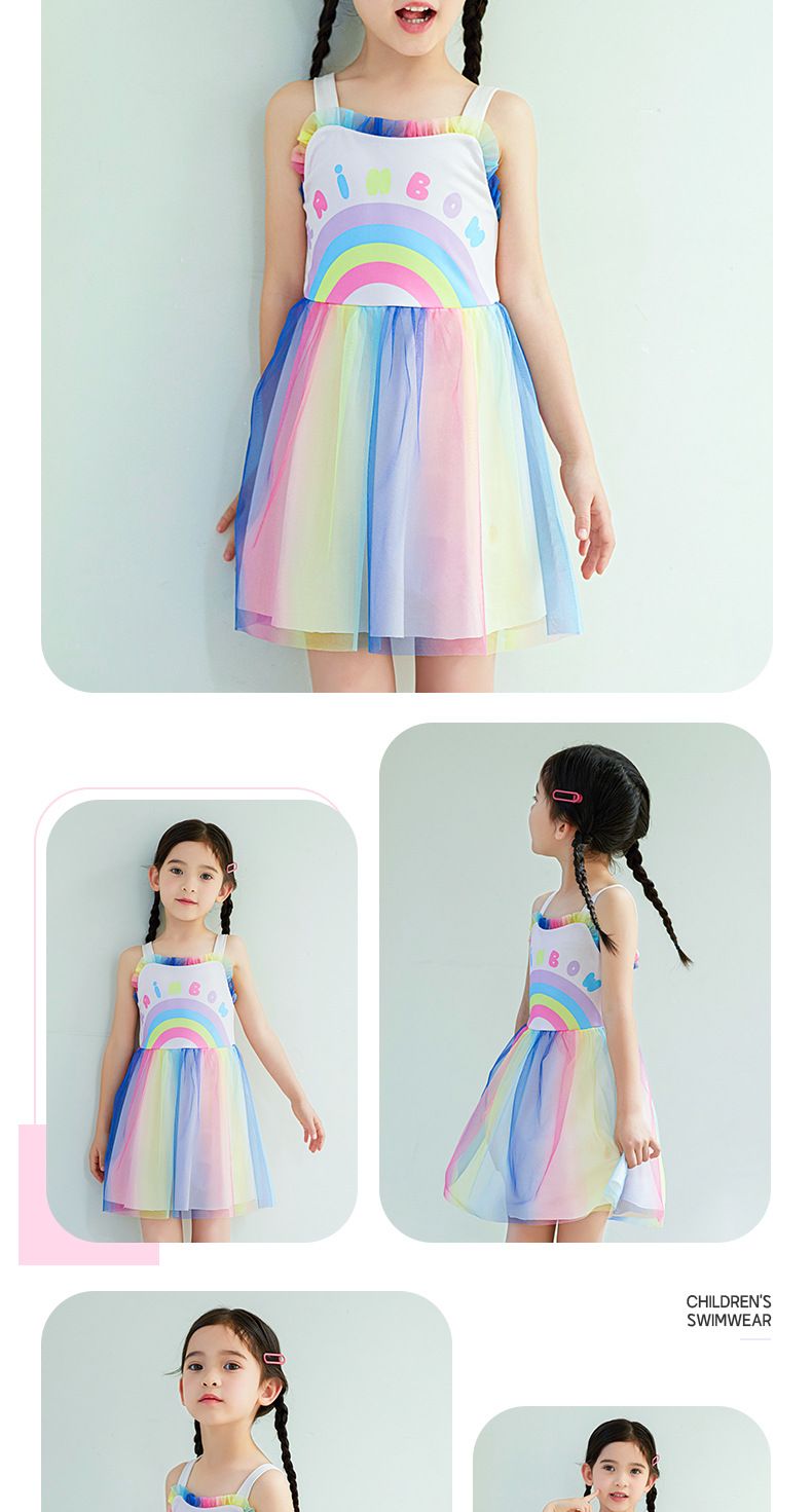 Dopamine Sommer Kinder Badeanzug Mädchen Gradient Regenbogen Prinzessin Stil Schwimmrock Strandurlaub Niedlich Badeanzug Kleid_voghion.com