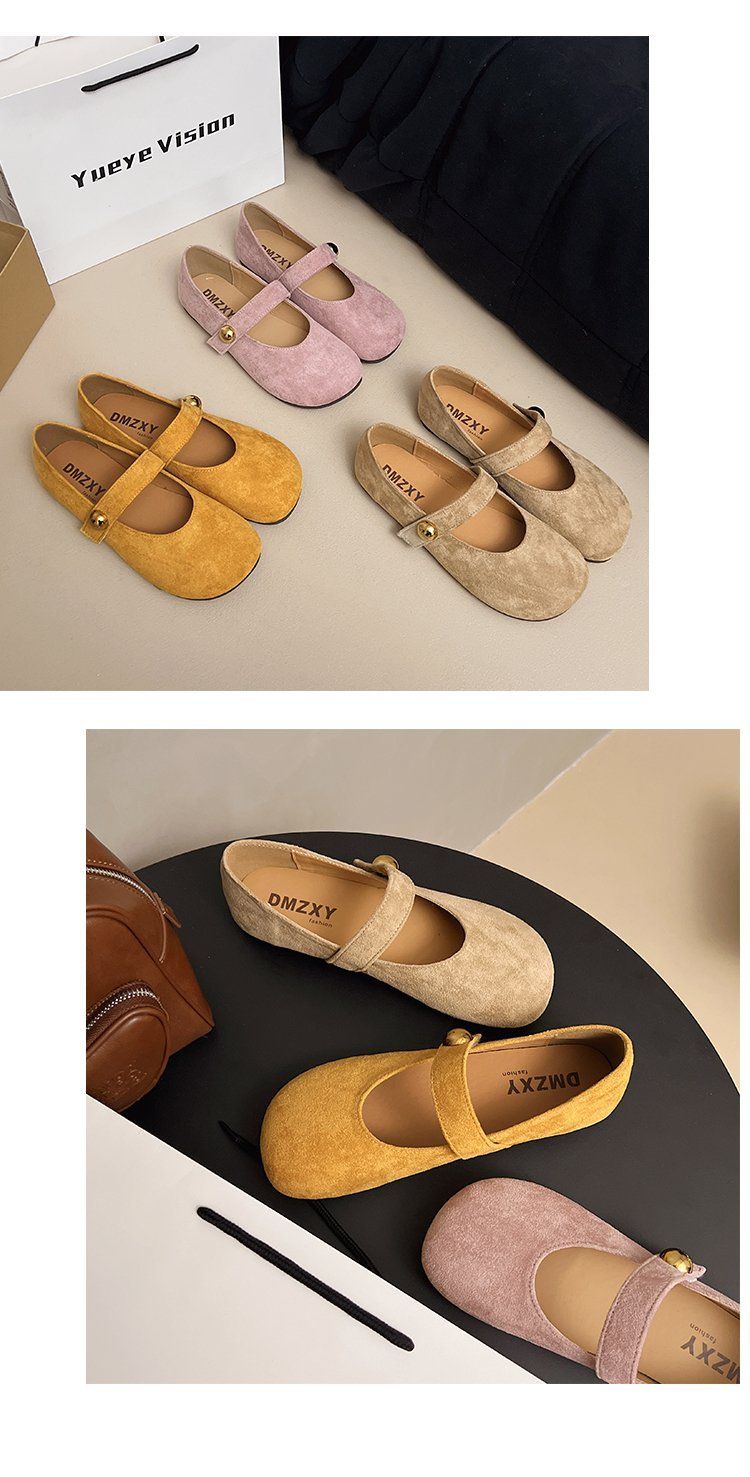 Retro Flachmundschuhe für Damen Frühling mit Rock Weichsohlen Gelb Flache Mary Jane Schöne Schuhe_voghion.com