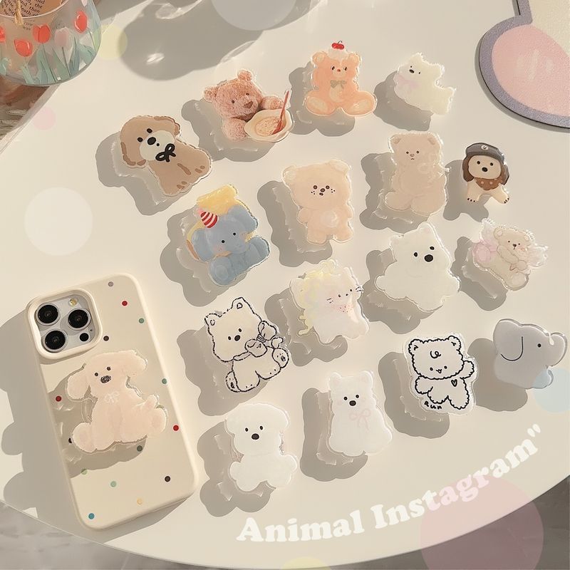 Qualidade imbatível Qualidade imbatível Coreano Ins Bonito Desenho Animado Cachorro Urso Adesivo Retrátil Aplicável Capa de Celular para iPhone Suporte de Pufe_voghion.com