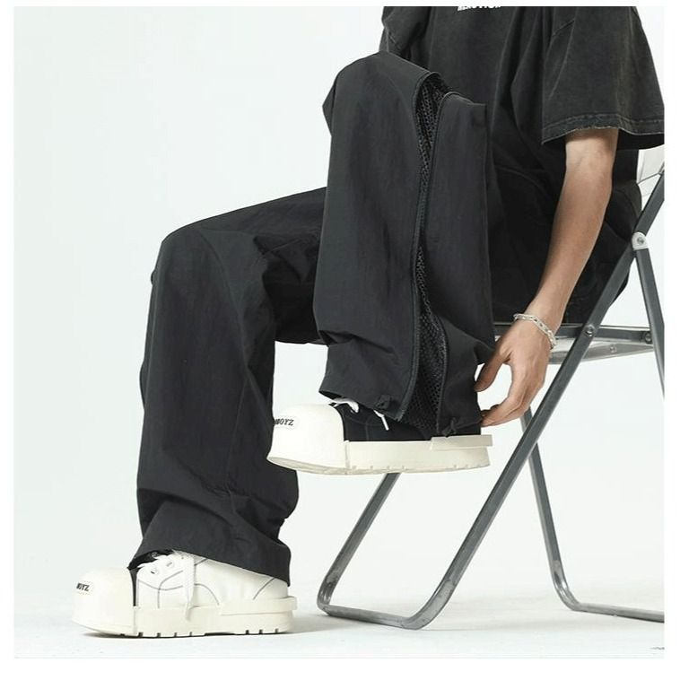 Pantalon d'été fin pour homme, coupe droite, jambes larges, en maille effet soie glacée, coloris uni, disponible en plusieurs couleurs._voghion.com