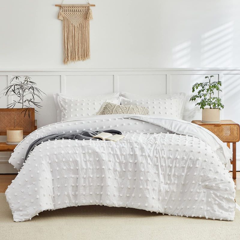 White Polka Dot Tufted Bedding Set - Fluffy Polyester Quilted Comforter With Duvet Cover & Pillowcases - Soft & Luxurious Home Textiles_voghion.com