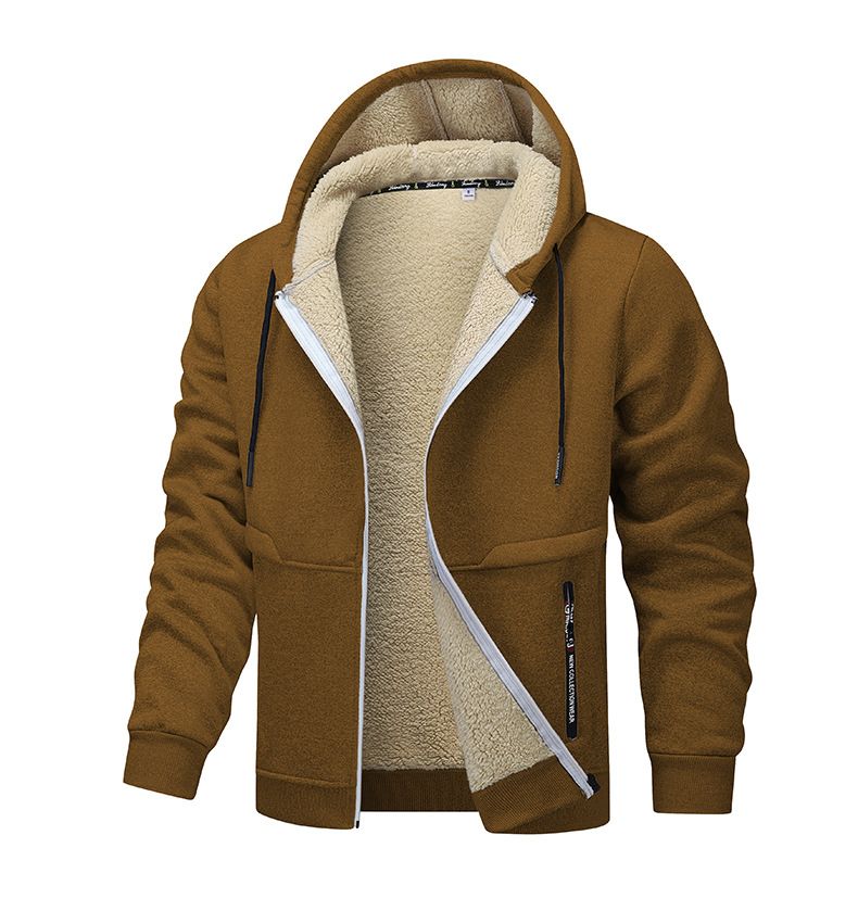 Men's Fleece-Lined Winter Jacket – Thickened Polyester Hooded Work Coat, Loose Fit (S-3XL), Ideal For Construction & Daily Wear_voghion.com
