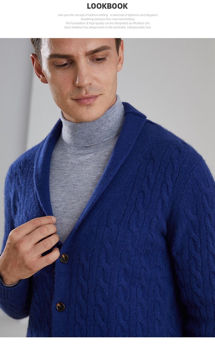 Men's Clothing 2024 Autumn and Winter new cashmere cardigan men's thickened cardigan shawl collar wool sweater casual coat_voghion.com