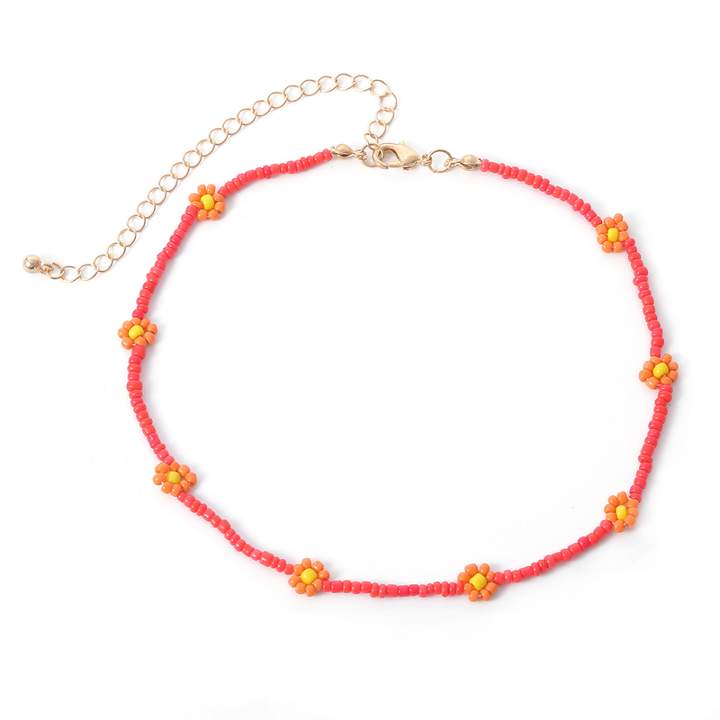 Collana da donna in stile bohémien con fiori a margherita colorata, semplice collana con clavicola con perline retrò femminile_voghion.com