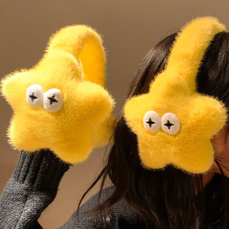 Cache-oreilles en peluche étoile jaune mignon pour femmes à cheval en automne hiver 2024, avec des couvre-oreilles anti-froid chauds et épais_voghion.com