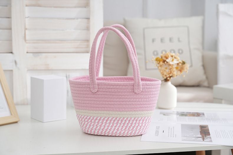 Piccola borsa in corda di cotone fresco intrecciata carina cestino portaoggetti per regali a mano borsa in corda di cotone intrecciata carina borsa_voghion.com