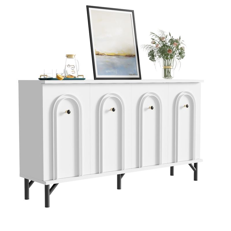 Credenza Weiß 140cm Mit 4 Türen, 3D-Bogenfront, Verstellbaren Böden_voghion.com