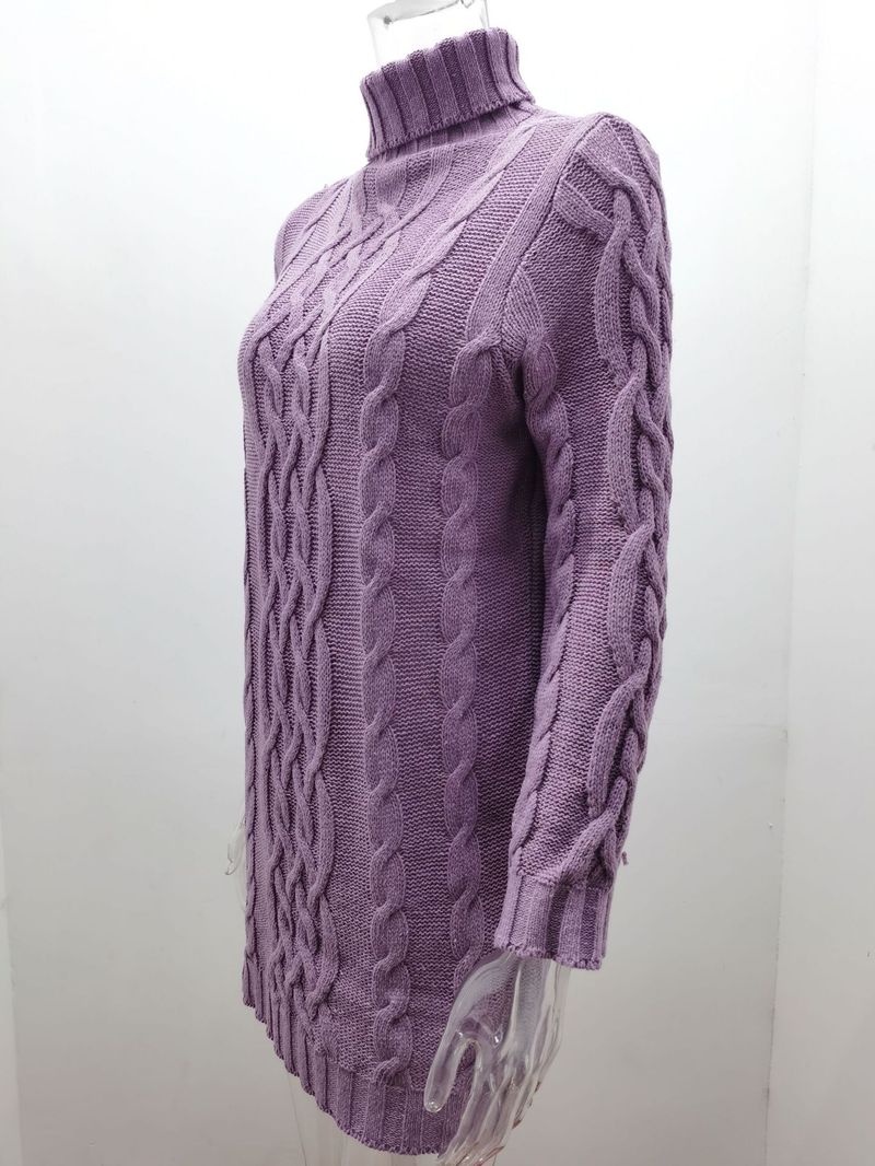 Damenbekleidung Pullover Damen Strickpullover Herbst und Winter verdickt zwei Revers Retro dicke Linie verdrehtes Kleid Wolle_voghion.com