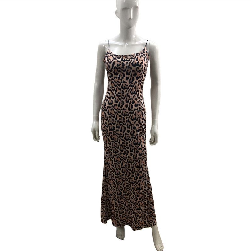 2023 New Women's Summer Leopard Print Strap Beach Maxi Dress_voghion.com