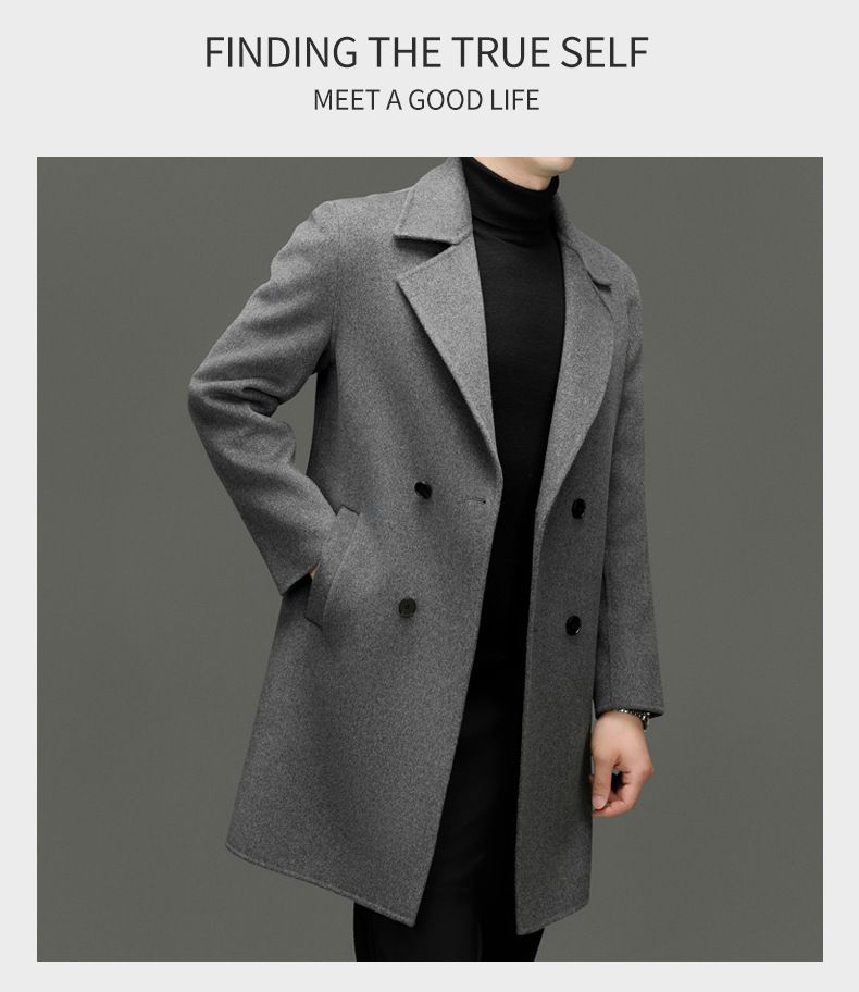 Luxury Cashmere-Blend Overcoat For Men – British-Style Relaxed Fit Double-Breasted Winter Coat (46-56, Black & Grey)_voghion.com