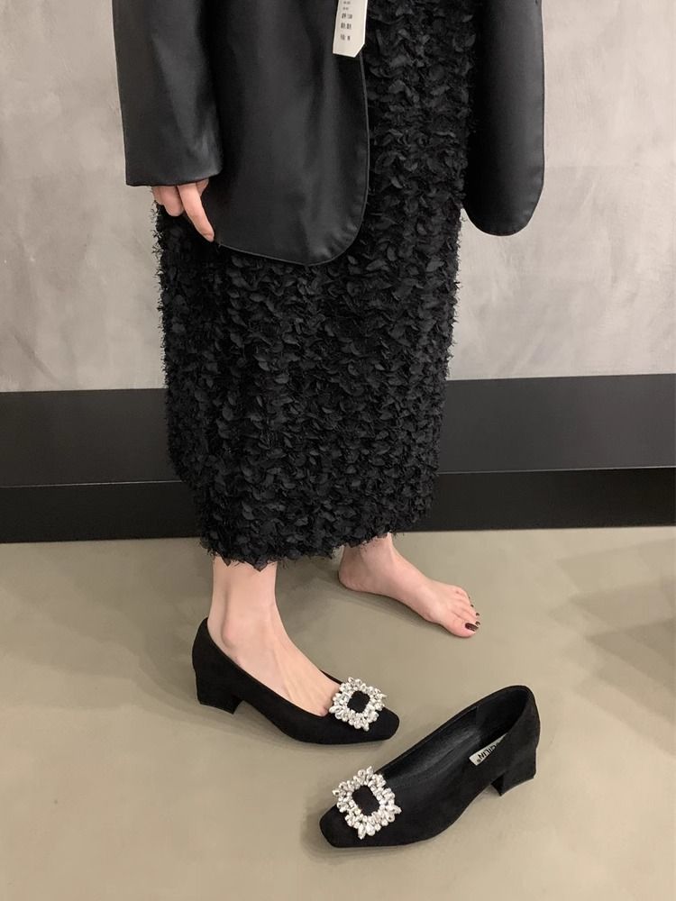 Grob Neue Frühling Square Head Wasser Diamant Mary Jane High Heel Stil Professionelle Arbeit Pendler Einzelschuhe_voghion.com