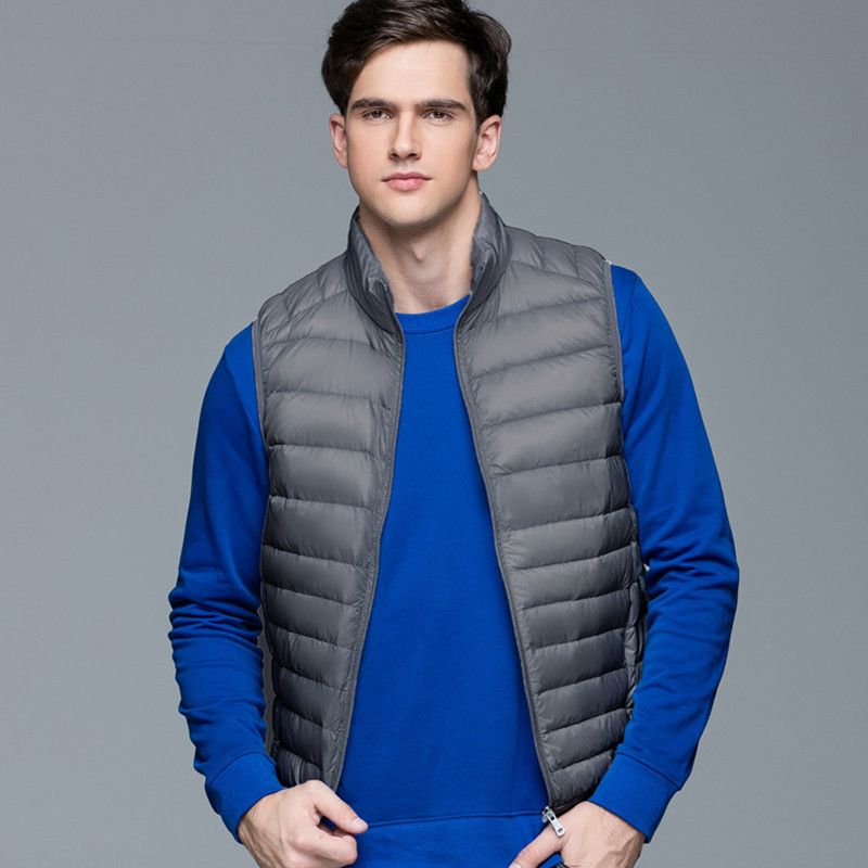 Autumn Winter Ultra-light White Duck Down Vest Men Outdoor Short Slim Fit Windbreakers Warm Waistcoat Lightweight Mens Vests_voghion.com