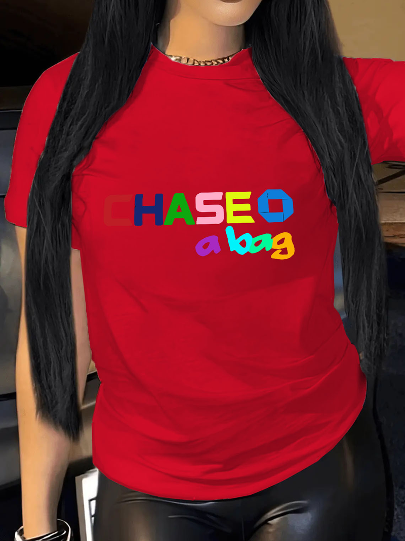 T-shirt a maniche corte in cotone sciolto di grandi dimensioni stampata da donna_voghion.com