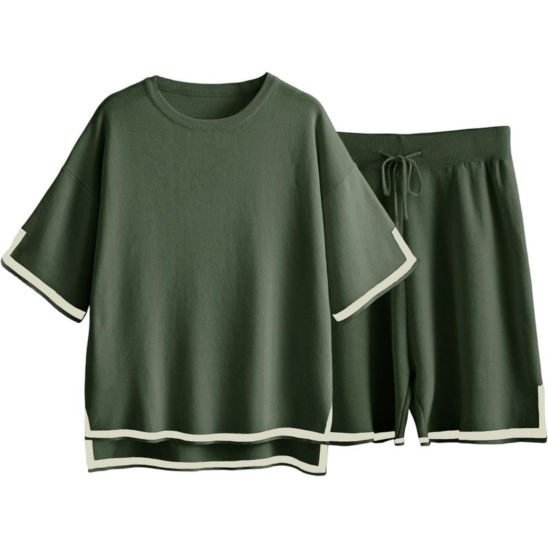 2024 nieuwe dames zomer tweedelige trui set, gebreide trui top, wijde pijp shorts, sportkleding set_voghion.com