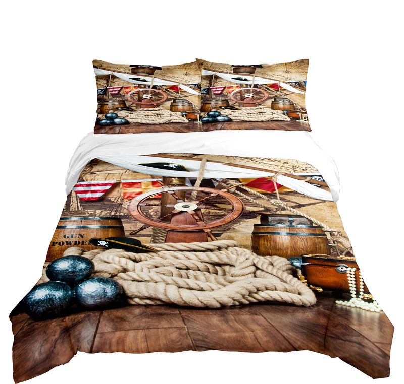 High quality home textile dreamy rendering three digital printing pirate boat bedding four piece set, duvet cover_voghion.com