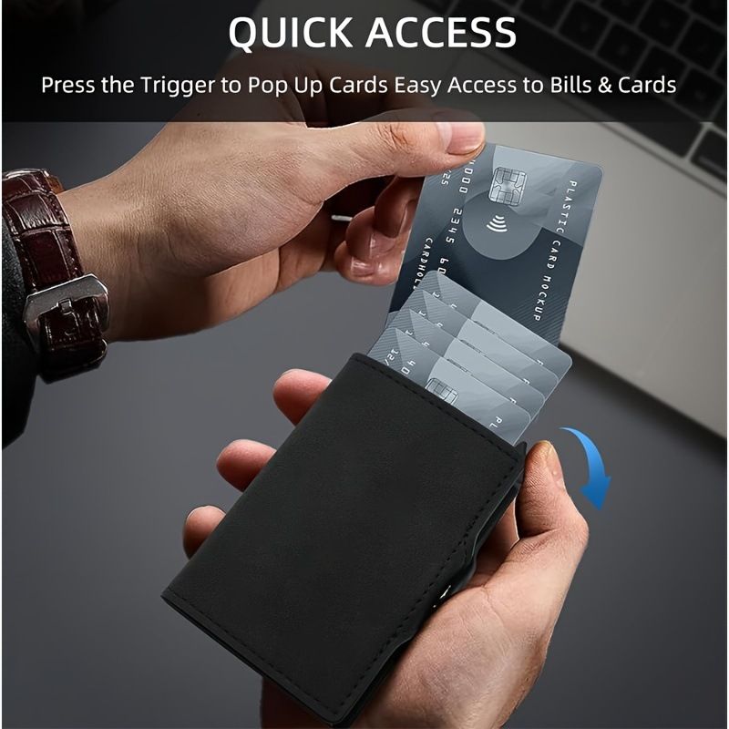 Portafoglio da uomo con porta carte RFID, porta carte di credito in metallo, porta carte di credito portatile, multifunzione, con sette caratteri, piccolo portafoglio_voghion.com
