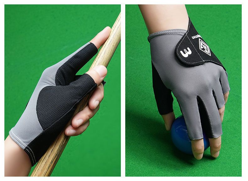 Luva de bilhar de meio dedo para mão esquerda, lisa, elástica, em seda gelada, respirável, antiderrapante, fina, com fecho de velcro._voghion.com