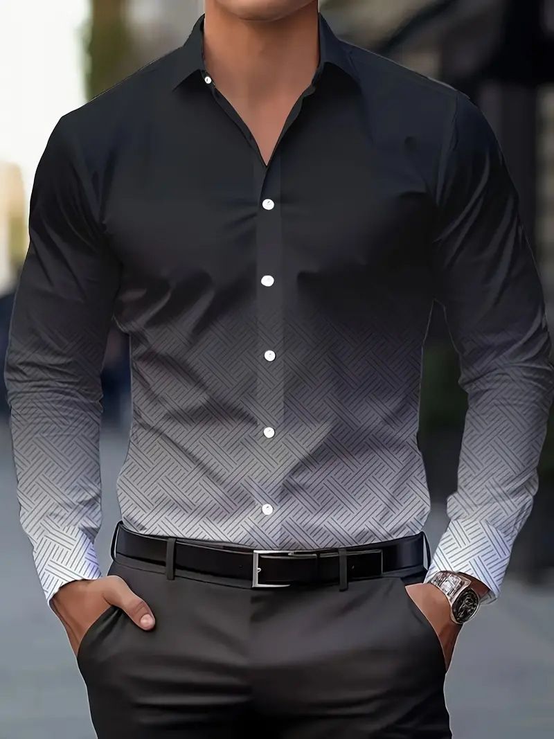 Camicia casual a maniche lunghe da uomo, nuova, primavera e autunno, con colori sfumati_voghion.com
