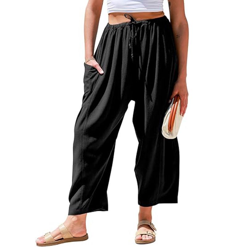 Pantaloni sportivi da spiaggia a gamba larga con coulisse, a vita media, casual e larghi, da donna, modello 2025, con tasche_voghion.com