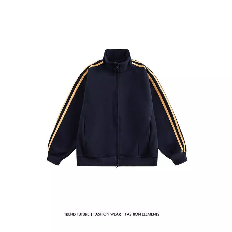 Veste à col montant à trois bandes de style américain CT pour homme, veste ample à double fermeture éclair tendance pour l'automne, pour couple_voghion.com