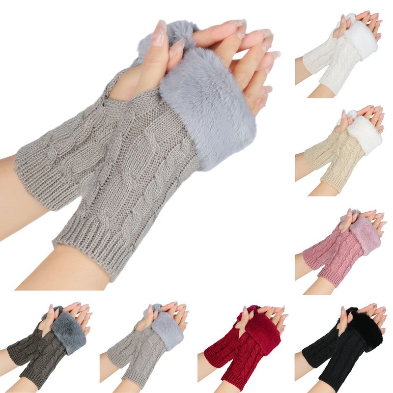 Women's Fingerless Velvet Gloves - Knitted 8-Shaped Twisted Design, Warm & Soft Wool For Autumn & Winter (Short Turn-Up Cuff, Stylish & Cozy)_voghion.com