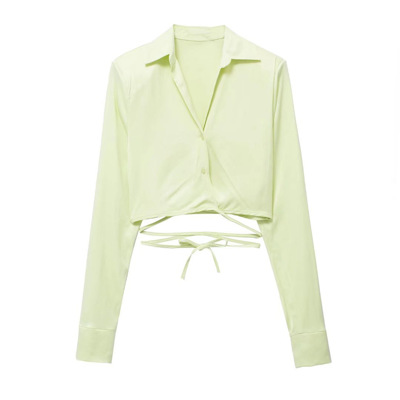T da donna in seta di latte spazzolata su un solo lato, design estivo di fascia alta da donna, nicchia francese, maniche lunghe con cinturino_voghion.com