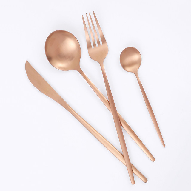 24-teiliges Edelstahl-Geschirr-Set, Schwarzgold, Besteck, Löffel, Gabel, Messer, westliches Besteck, Besteck, Geschirrzubehör_voghion.com