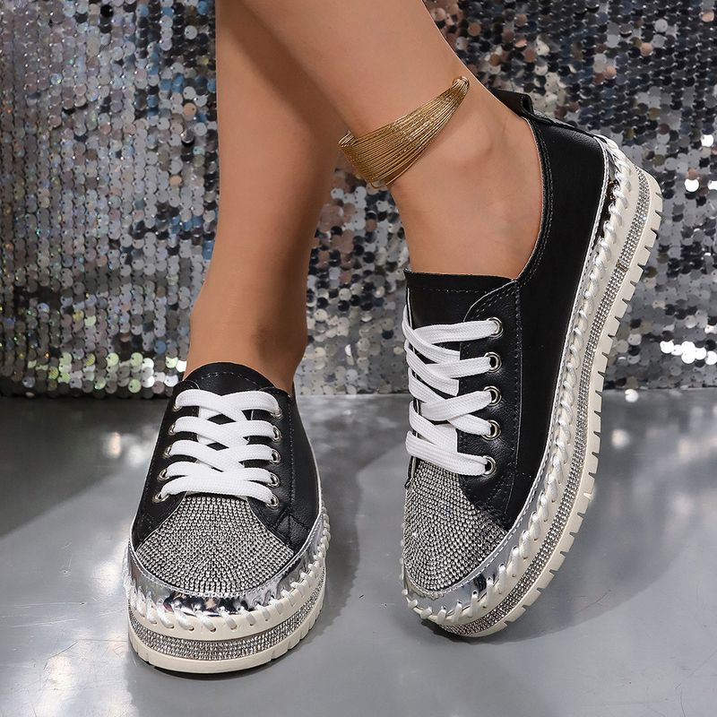 Scarpe piccole bianche con strass autunno nuovo tondo testa spessa fondo muffin mocassini scarpe lacci delle scarpe_voghion.com