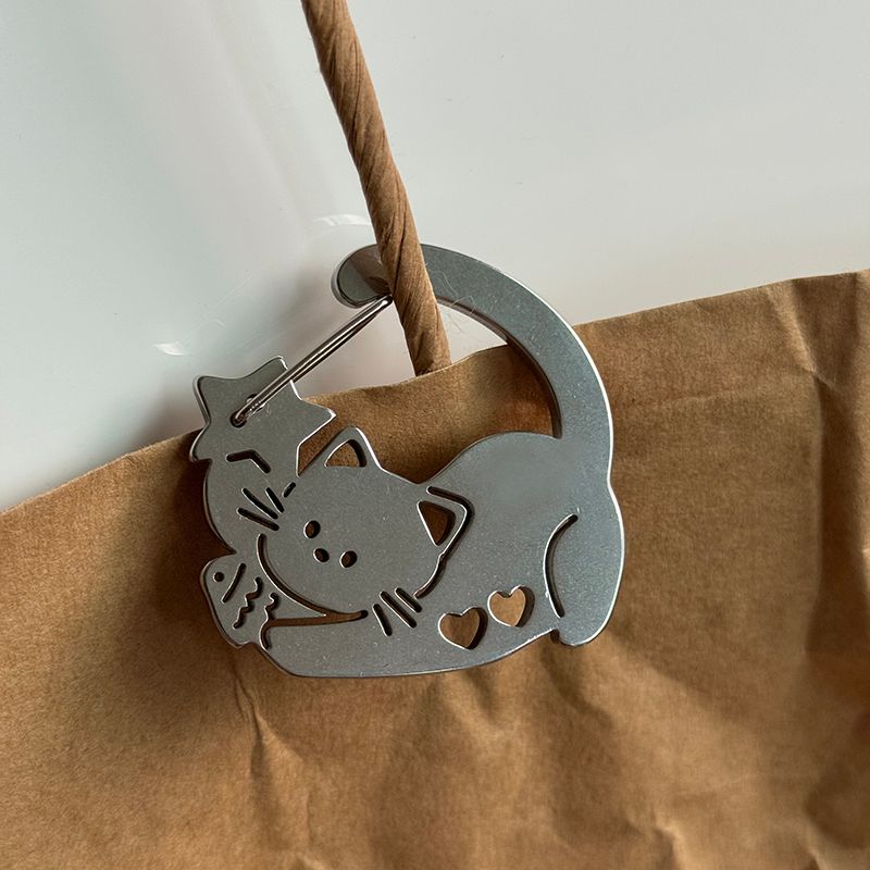Kitten Eating Fish Pendant, Key Chain, Schoolbag, Small Pendant, Mountaineering Buckle, Stainless Steel Souvenir_voghion.com