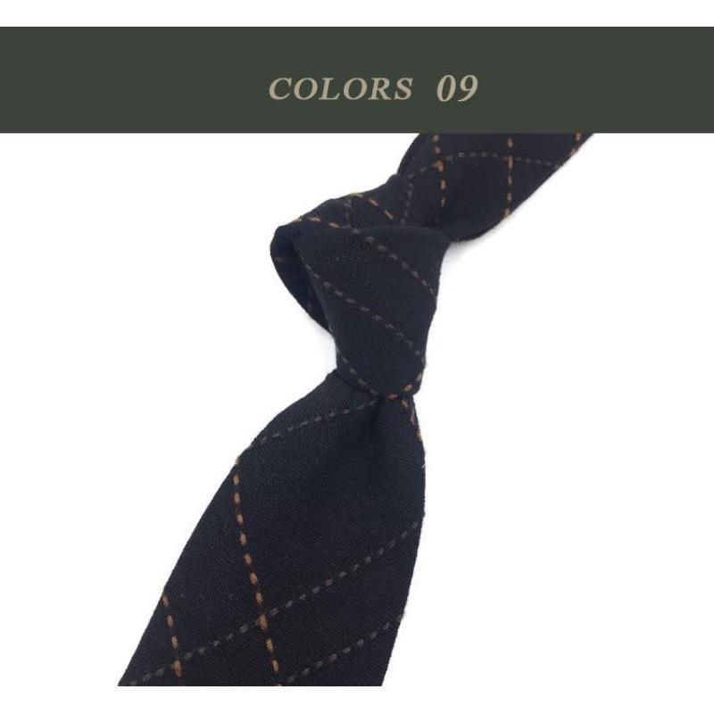 Cravatta in lino marrone, cotone, giallo, rosso scuro, nero opaco, retrò, casual, stile britannico giapponese, 7 cm_voghion.com