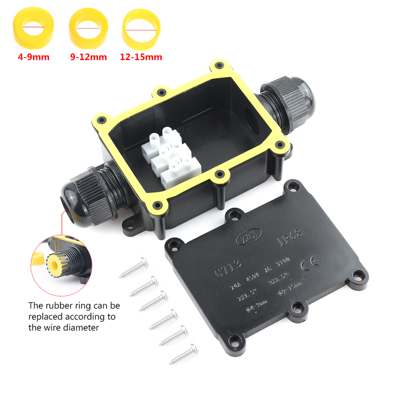 2/3/4/5/6 Way IP68 Waterproof Junction Box Electrical Enclosure Block Cable Connecting Line Protection Wire Black Junction Box_voghion.com