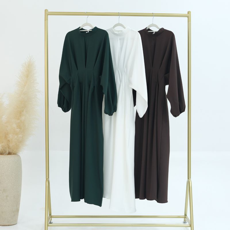 Abbigliamento donna Medio Oriente Turchia Dubai Abito tinta unita con maniche a palloncino Lr728_voghion.com