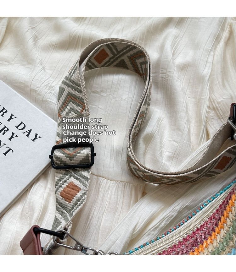 Sac à bandoulière simple tissé en herbe bohème pour femmes, nouvelle mode 2025, motif croix diagonale, motif boulettes_voghion.com