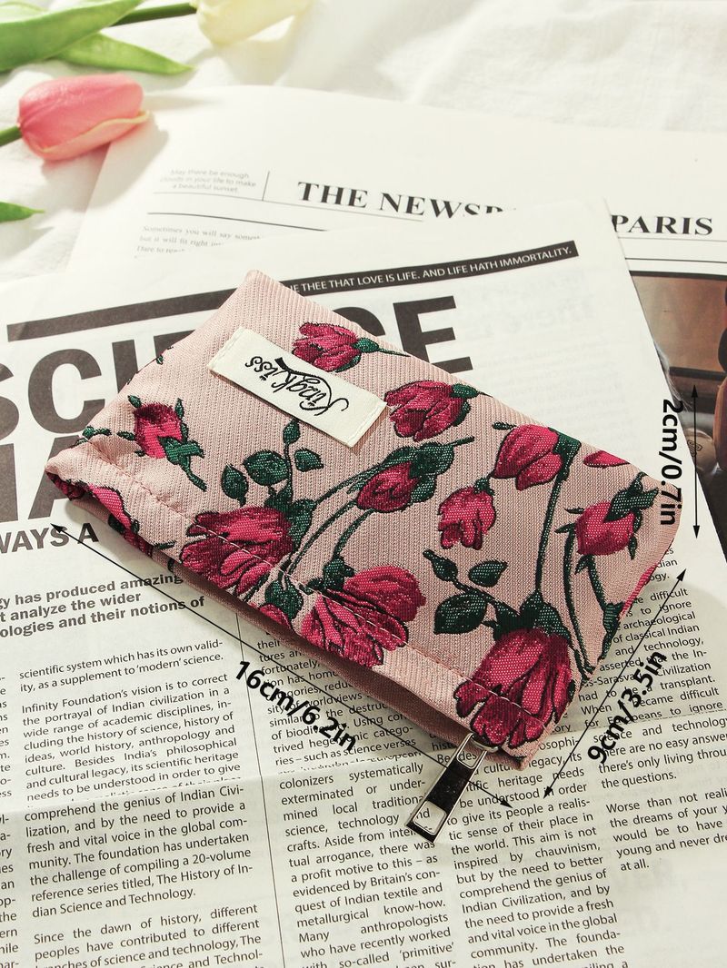 Dark Red Flower Cosmetic Bag Niche Portable High Value Wash Bag Storage Bag Zipper Bag Large Capacity_voghion.com