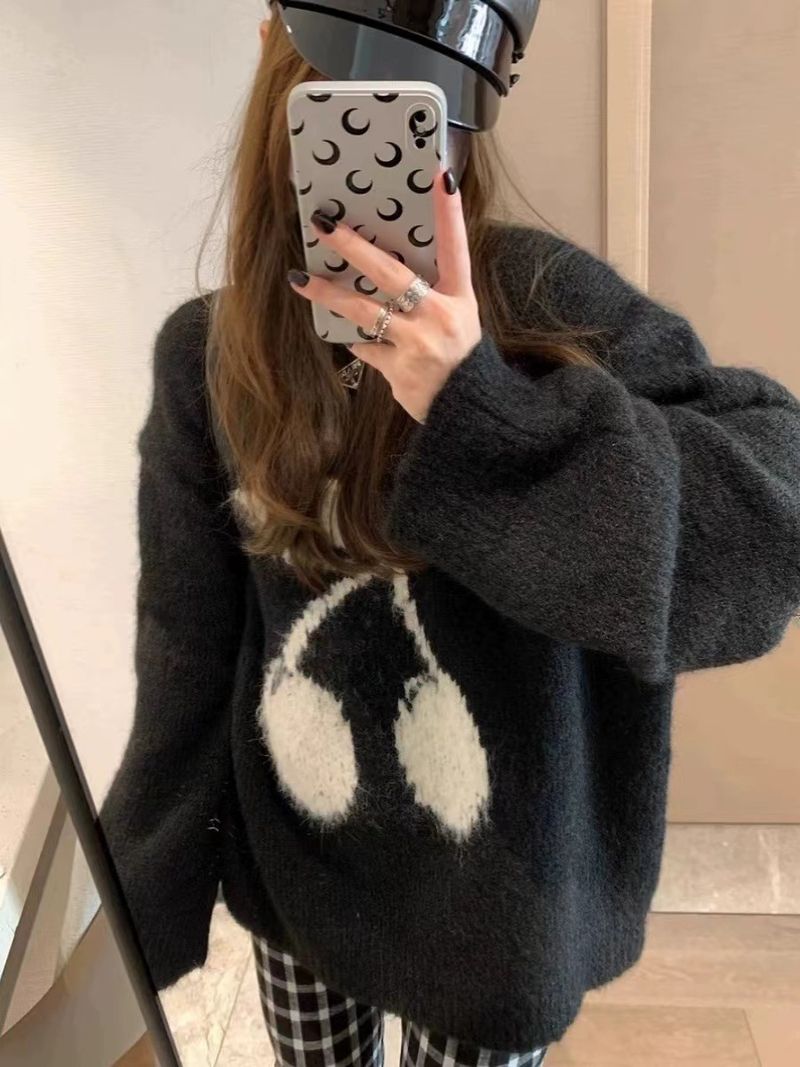 Niche Design Embroidered Loose Lazy Style Wool Sweater Women's Base Layer Autumn Winter New Knitted Top_voghion.com